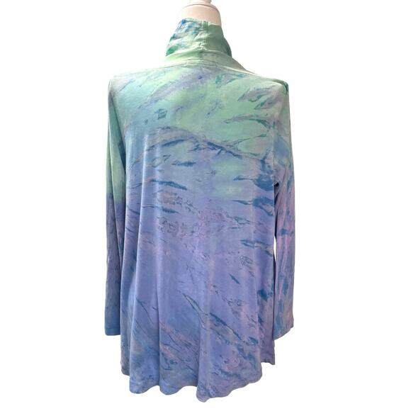 Barbara Lesser Open Front Cardigan Sweater S Watercolor Art to Wear - Picture 3 of 5